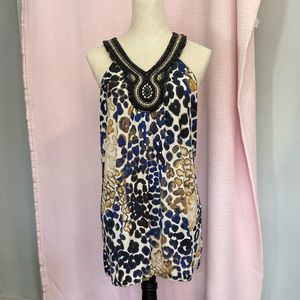CATO WOMAN Cream, blue, black and gold sleeveless shirt size 18/20W.